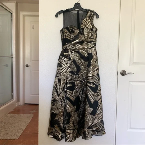 Theia | Dresses | Theia Brocade Fit Flare Cocktail Dress Antique Gold |  Poshmark